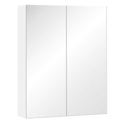 HOMCOM Wall Mounted Adjustable Bathroom Mirror Storage Cabinet with Double Door 60 x 15 x 75cm - White - 811-032 - Clean