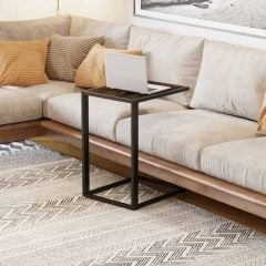 HOMCOM C-Shaped Side Table with Metal Frame - Brown and Black - 833-194BN - Lifestyle