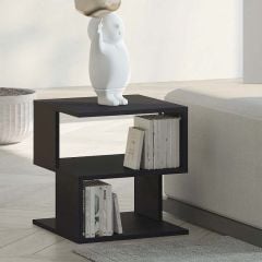 HOMCOM Modern Square 2 Tier Wood Side Table with Storage Shelf - Black - 833-619BK