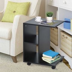 HOMCOM C-Shape End Table with 2 Shelves & Wheels - Black - 833-779BK