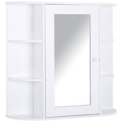 HOMCOM Wall Mounted 2-tier Bathroom Cabinet with Mirror & Single Door - White - 834-203 - Clean