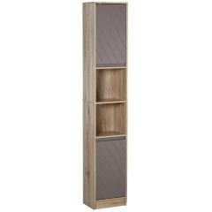 HOMCOM Freestanding Anti-Tipping Bathroom Storage Cabinet with 2 Cupboards 30L x 24W x 170H cm - Grey & Brown - 834-240 - Clean