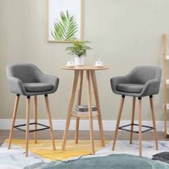 HOMCOM 2 Piece Bar Stools - Fabric Seats With Metal Frame & Wooden Legs - Grey - 835-141V70GY