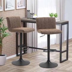 HOMCOM 2 Piece Height Adjustable Swivel Bar Stools With Footrest & PU Leather Seat - Brown/Black - 835-501BN