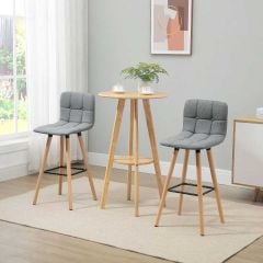 HOMCOM 2 Piece Bar Stools With Fabric, Button-Tufted Seat, Footrest & Wooden Legs - Grey - 835-530V70
