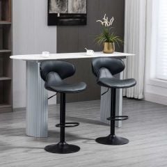 HOMCOM 2 Piece Height Adjustable Swivel Bar Stools With Backrest & Footrests - PU Leather - Grey - 835-731V70GY
