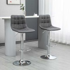 HOMCOM 2 Piece Height Adjustable Swivel Bar Stools With Backrest & Footrests - PU Leather - Grey - 835-743V70GY