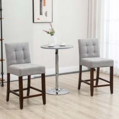 HOMCOM 2 Piece Kitchen Stools With Thick Padding Seat, Tufted Back & Wooden Legs - Grey - 835-761V70GY