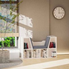 HOMCOM 1020mm Bookcase With Cushion - White & Grey - 836-115V01WT - Lifestyle