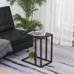 HOMCOM C Shape Narrow Side Table with Marble-Effect Top & Metal Frame - Black & White - 838-035BK