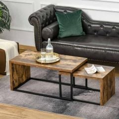 HOMCOM Set of 2 Industrial Style Side Table with Metal Frame - Black & Brown - 839-082 - Lifestyle