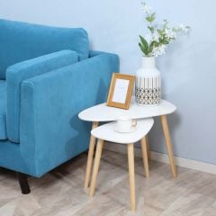 HOMCOM Set of 2 Triangular Side Table with Solid Wood Legs - White - 839-271 - Lifestyle