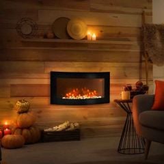 HOMCOM Electric Wall Mounted Fire - Curved Glass - 7 Colour LED - Black - 02-0357