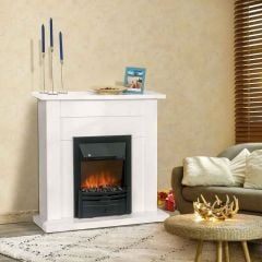 HOMCOM Electric Fire & Fireplace Suite - White - 820-176V70