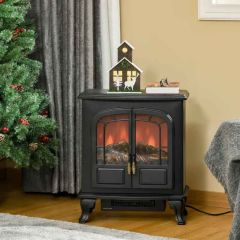HOMCOM Two Door Electric Fireplace Heater - Black - 820-217V70