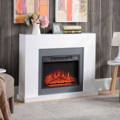 HOMCOM Electric Fire & Fireplace Suite with Remote - White - 820-227V70