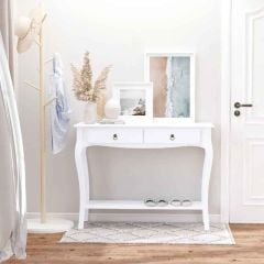 HOMCOM Narrow Console Table with Drawer & Shelves - Ivory White - 831-182