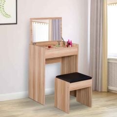HOMCOM Multi-purpose Dressing Table with Flip-up Mirror and Padded Stool - Wood Grain - 831-191