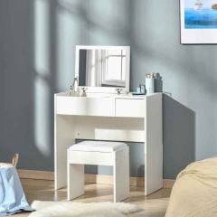 HOMCOM Vanity Table with Flip-up Mirror and Padded Stool - White - 831-193WT