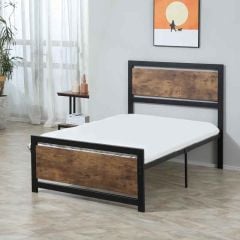 HOMCOM Single Metal Bed Frame With Wood Headboard - Black & Brown - 831-418