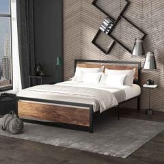 HOMCOM King Size Bed Frame With Wood Headboard - Brown & Black - 831-420