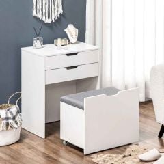 HOMCOM Dressing Table with Flip-up Mirror and Storage Stool - White - 831-486V70