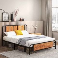 HOMCOM King Size Bed Frame With Industrial Wood Headboard - Brown & Black - 831-642V01RB