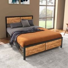 HOMCOM Double Bed Frame With Wood Headboard - Black & Brown - 831-643V00RB
