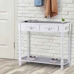 HOMCOM Hallway Console Table with Drawers & Shelves - White - 833-236