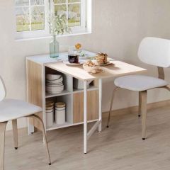 HOMCOM Extendable Dining Table with Storage Cubes - 1690mm - Oak/White - 833-409