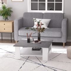 HOMCOM 80cm Two Tier Vintage Style Coffee Table - Cement & White - 833-640
