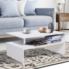 HOMCOM 90cm Two Tier Coffee Table With Open Shelf - White