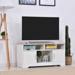 HOMCOM Wide Tabletop TV Stand with Cabinets - White and Wood - 833-778