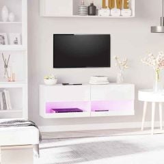 HOMCOM High Gloss TV Stand Cabinet with LED Lights - White - 833-993V70