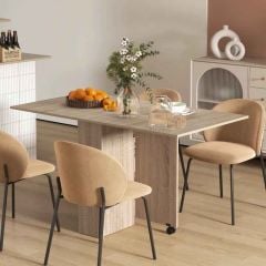 HOMCOM Extendable Dining Table with 2-Tier Shelves & Rolling Casters - 1400mm - Natural Wood - 835-058V01ND