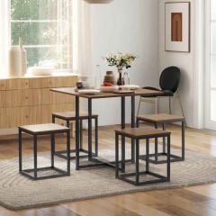 HOMCOM Square Dining Table with 4 Stools - 800mm - Black/Brown - 835-083V01
