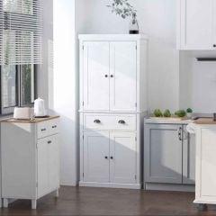 HOMCOM Traditional Freestanding Kitchen Pantry Cupboard - White - 835-115WT