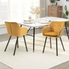 HOMCOM Velvet-Touch Dining Chairs Set of 2 with Armrests - 540mm - Yellow - 835-140V70LR