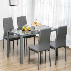 HOMCOM Glass Tabletop Dining Table with 4 Padded Chairs - 1200mm - Grey - 835-255V70GY