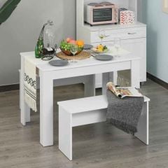 HOMCOM Dining Table and Bench Set - 1100mm - White - 835-257