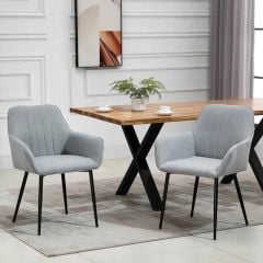 HOMCOM Linen Upholstered Dining Chairs Set of 2 - 595mm - Light Grey - 835-290V71