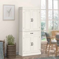 HOMCOM Freestanding Kitchen Cabinet with Wide Shelves - White Wood Grain - 835-346V01