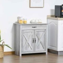 HOMCOM Farmhouse Style Sideboard Storage Unit - Grey Grain - 835-468