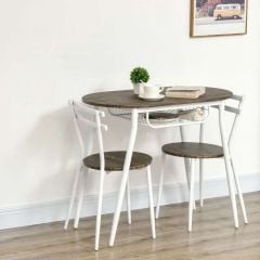 HOMCOM Oval Dining Table with 2 Chairs - 900mm - White/Natural - 835-633BN
