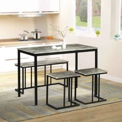 HOMCOM Dining Table with 2 Stools and 1 Bench - 1100mm - Concrete Effect - 835-646