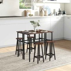HOMCOM Industrial Dining Set with 4 Stools & 2 Tables - Brown - 835-678V00RB