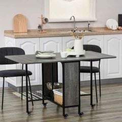 HOMCOM Extendable Dining Table with Wheels & Shelf - 1300mm - Grey Wood Effect - 835-789V00GY