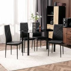HOMCOM Glass Top Dining Table and 4 Chairs - 1200mm - Black - 835-839V70BK