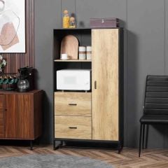 HOMCOM Freestanding Kitchen Cabinet with Soft Close Door - Natural/Black - 835-883V00ND