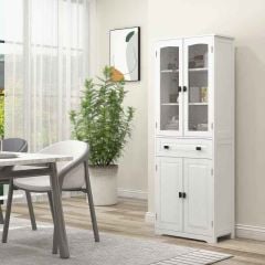 HOMCOM Freestanding Glass Door Kitchen Cabinet - White - 835-926V80WT